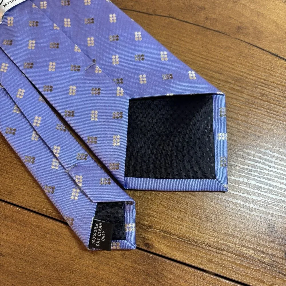 English Country Classics Silk Necktie Periwinkle Blue Geometric Dot Made England